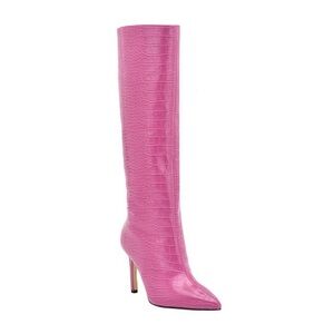 Guess Dayton Stiletto Knee High Croc Boots Pink
